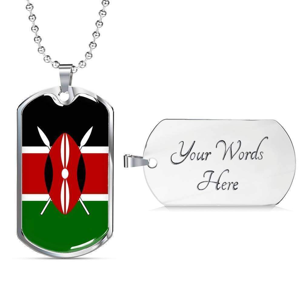Kenya Flag Necklace Kenya Flag Stainless Steel or 18k Gold Dog Tag 24"